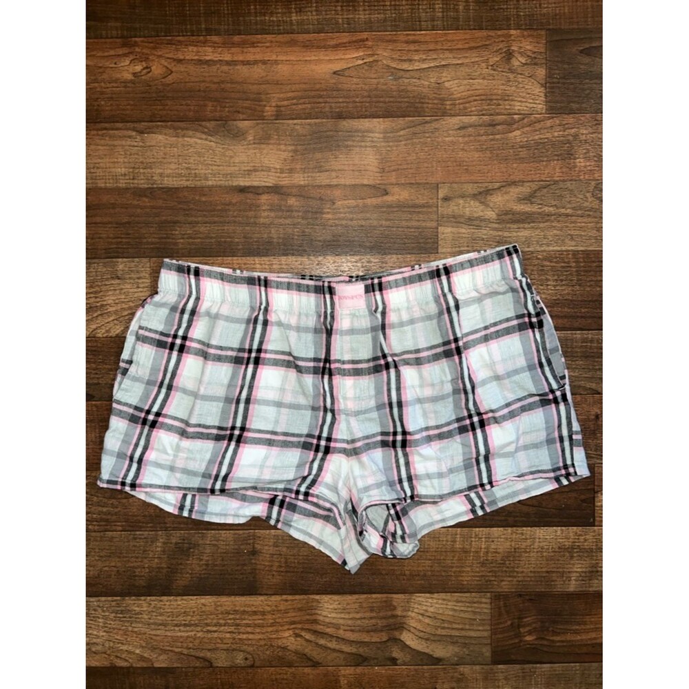 Cozy Plaid Lounge Shorts in White, Pink & Black
